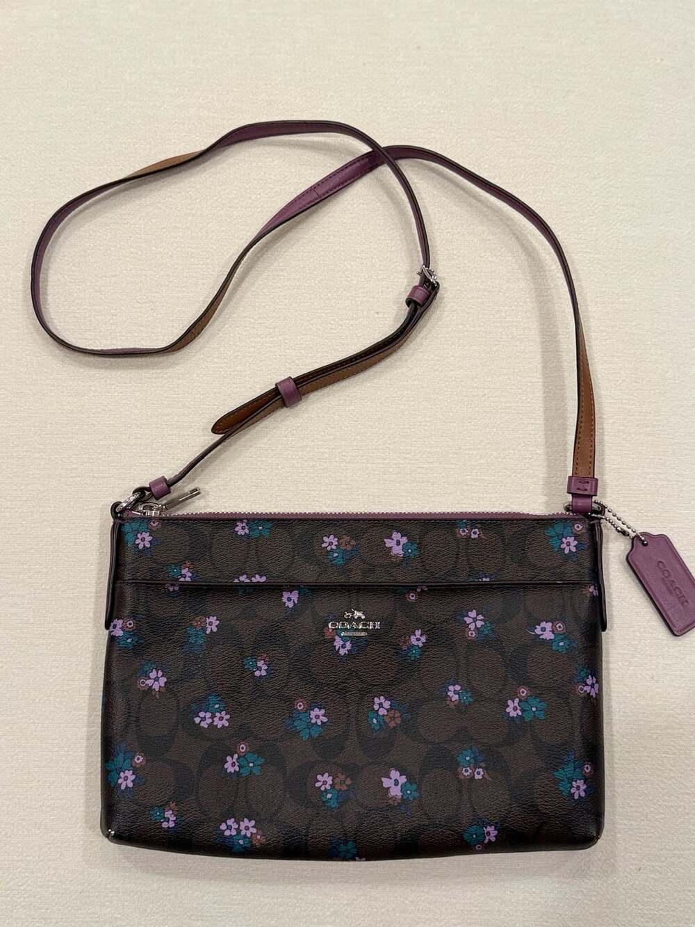 Coach Signature C Ranch Floral Crossbody Brown Purple Bag F59841